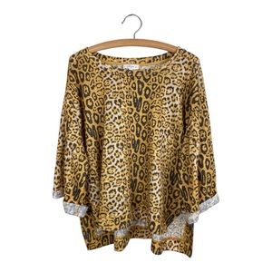 Umgee Cheetah Print Blouse Gold Black Size XL Chic Trendy Lightweight Elegant